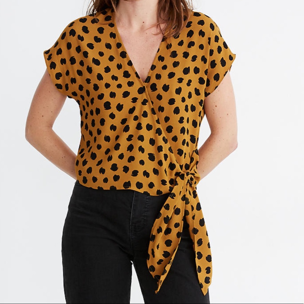 NWT Madewell painted spots sash tie wrap top